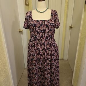 ModCloth Black Dress with Pink and Brown Floral